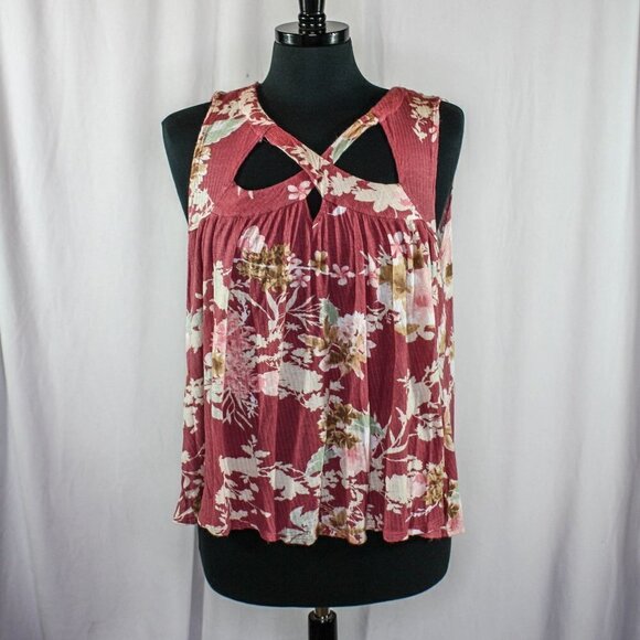 Allison Brittney Sleeveless Top Pink Floral Cut Out Size M - Picture 1 of 4